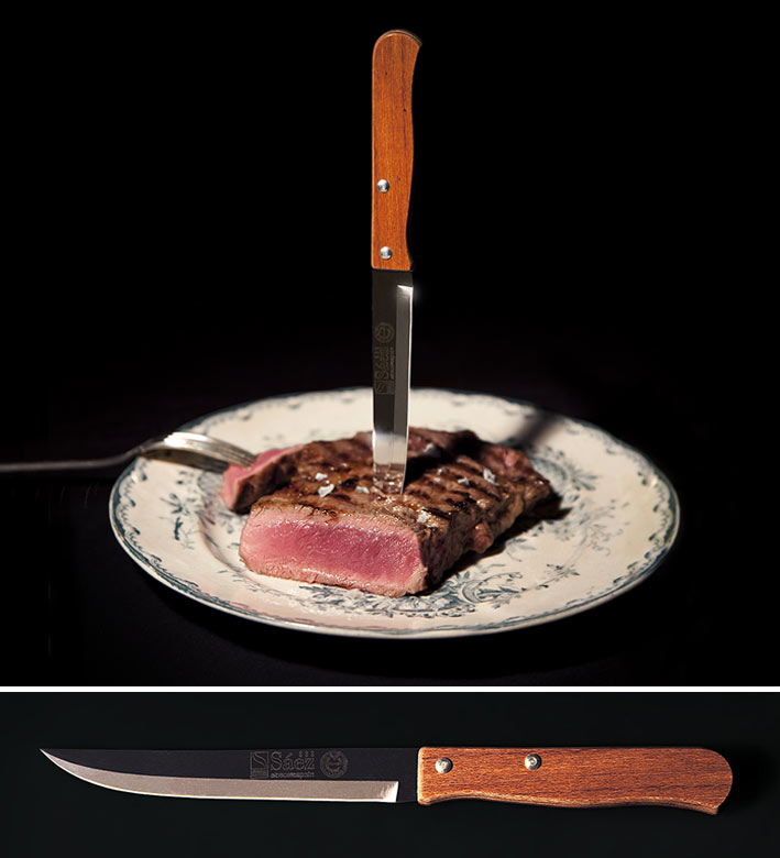 Grillkniv Saez med slät egg på dryckesglas.se